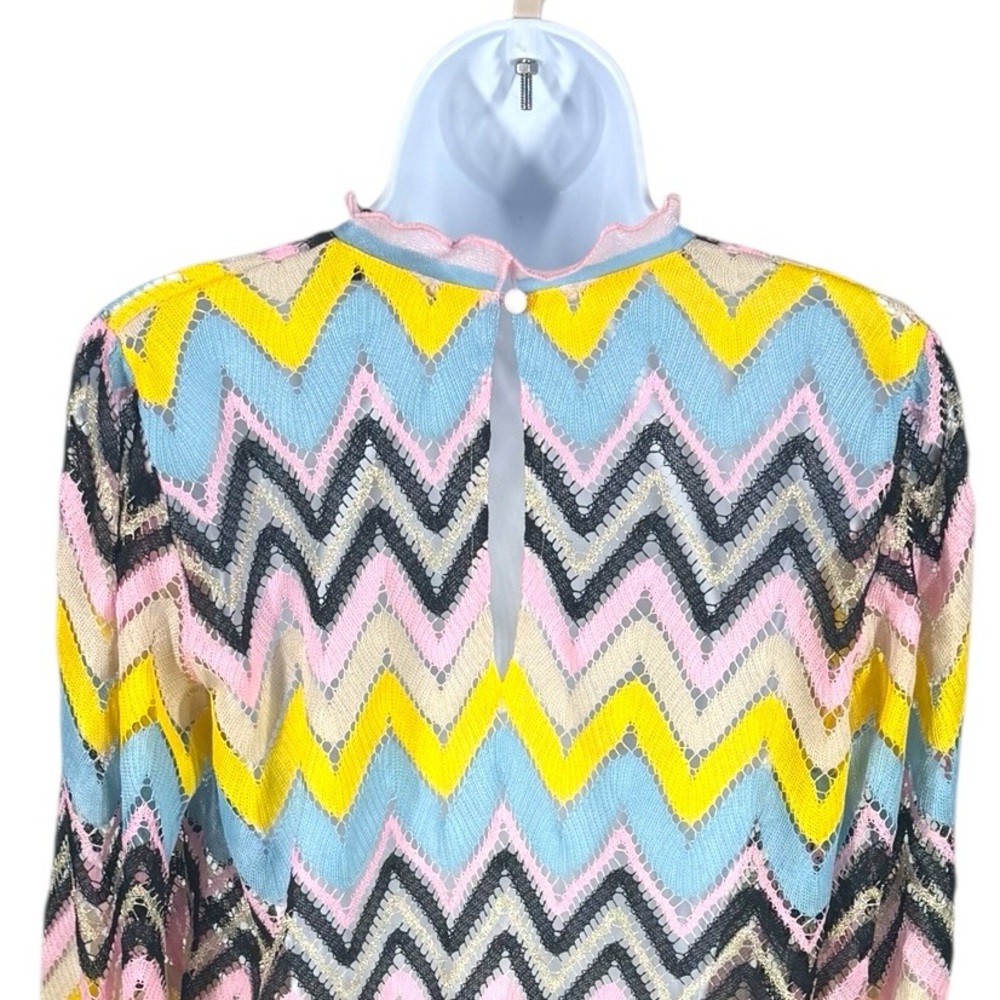 Cynthia Rowley Zigzag Knit Mini Shift Resort Dress Ruffle Sleeve Stripe XS NWT - Picture 9 of 12